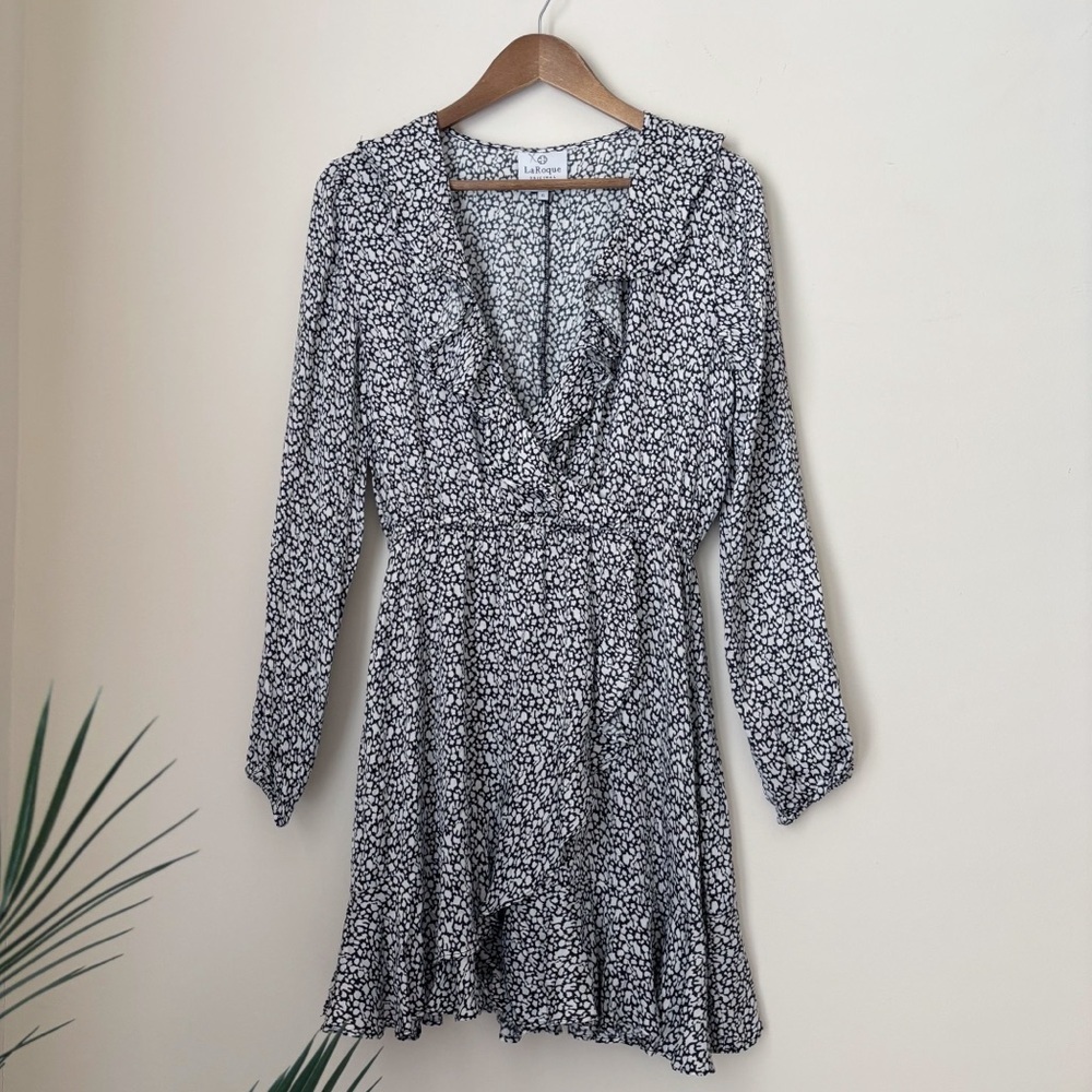 La Roque Black & White Surplice Ruffle Dress Small Classic